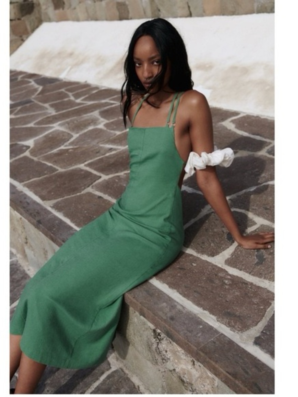 Zara Green Linen Backless Midi Dress